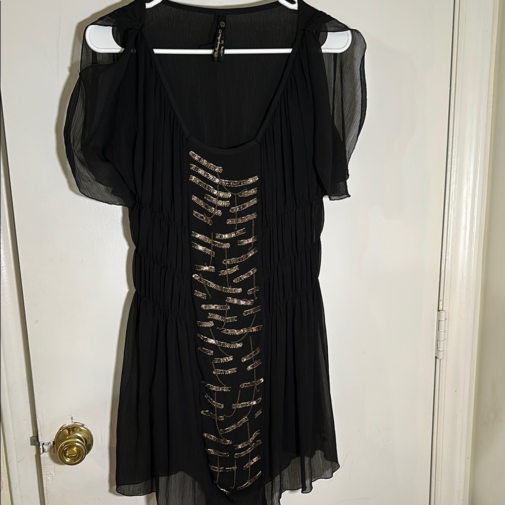 Black Cold Shoulder Mini Dress with Flutter Sleeves
